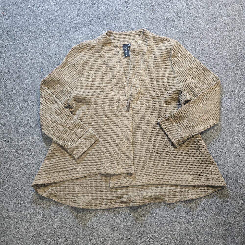 Focus Casual Life Jacket Womens Size Medium Beige Gray Texture Thermal Lagenlook